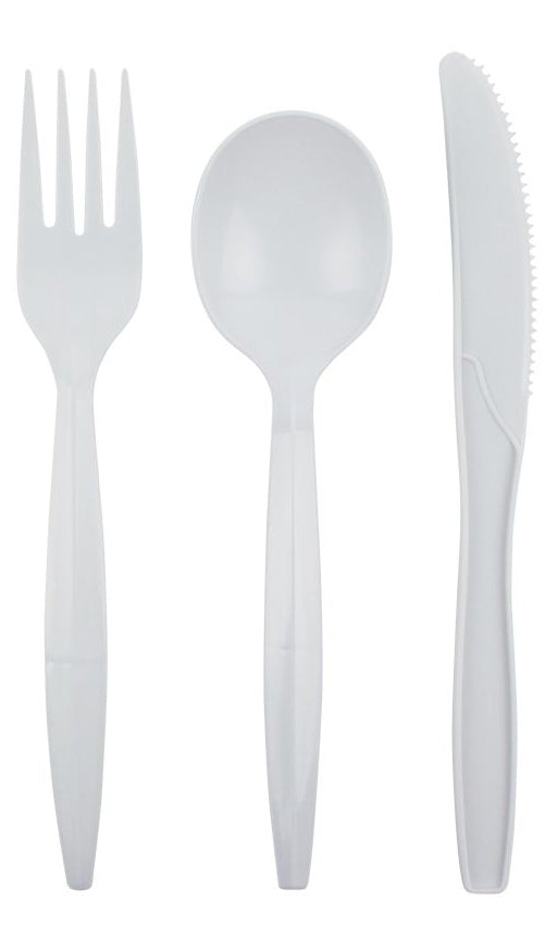 White Medium Plastic Fork PS 10 Pkgs/100 1000/Case