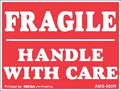 AMS-801R 4 x 6 Fragile Handle With Care Red Label 500/Roll