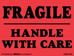 AMS-801 4 x 6 Fragile Handle With Care Fluorescent Label 500/Roll