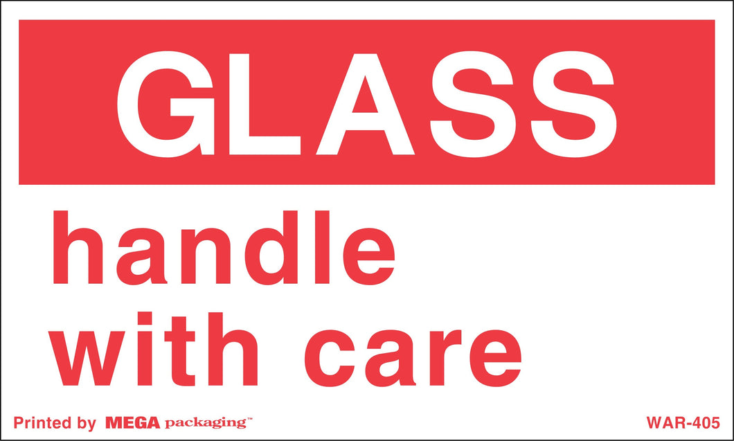 WAR-405 3 x 5 Glass Handle With Care Label 500/Roll