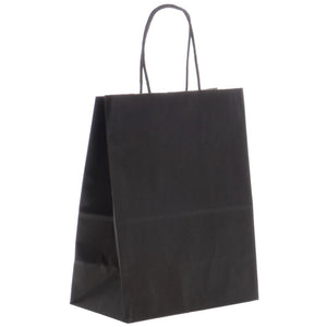 C14NK2 5-1/2" x 3-1/4" x 13" Full Tint Black 63# Natural Kraft Shopping Bag with Black Twisted Handle  250/Case